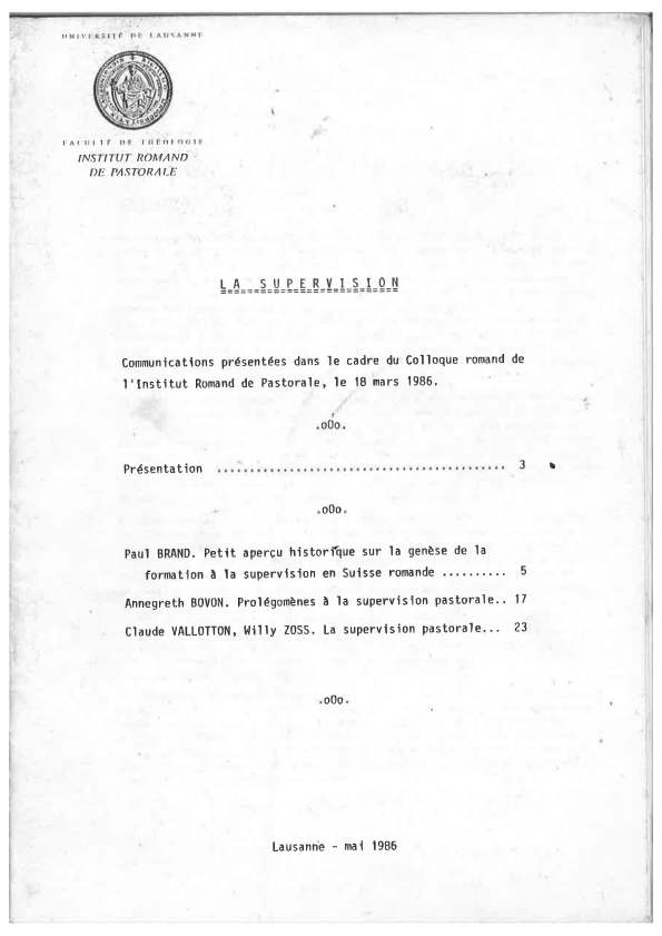 Cahiers IRP - La supervision - 1986/1