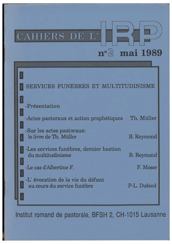 Cahiers IRP - Services funèbres et multidinisme - 1989/2