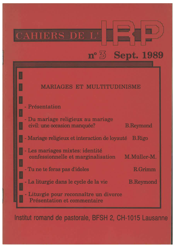 Cahiers IRP - Mariages et multitudinisme - 1989/3