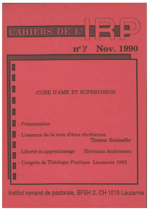 Cahiers IRP - Cure d'âme et supervision - 1990/7