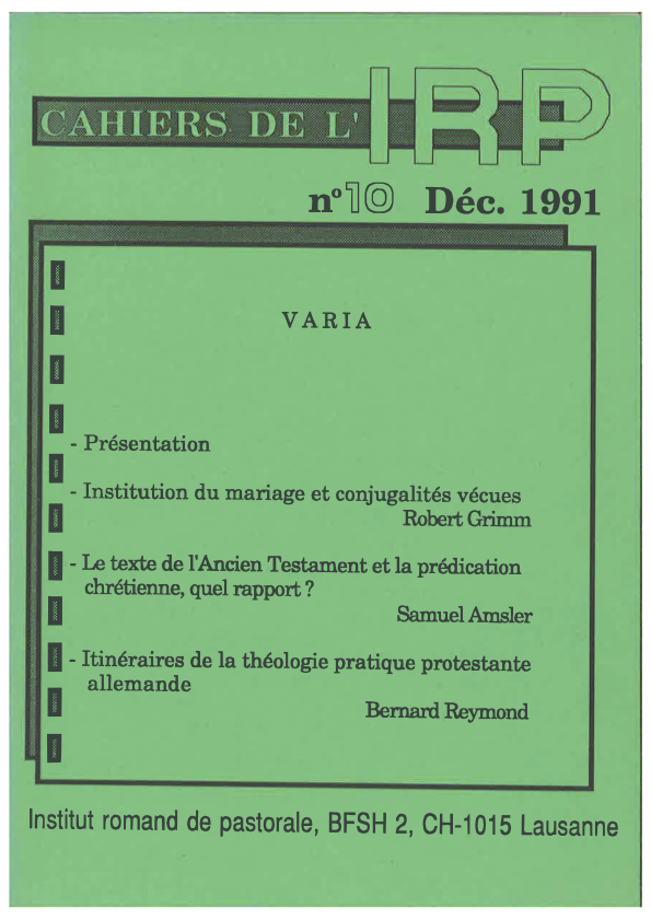 Cahiers IRP - Varia - 1991/10