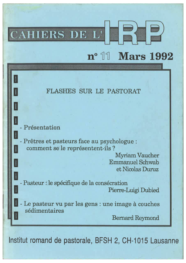Cahiers IRP - Flashes sur le pastorat - 1992/11