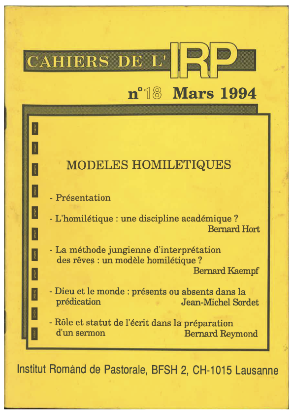 Cahieers IRP - Modèles homilétiques - 1994/18