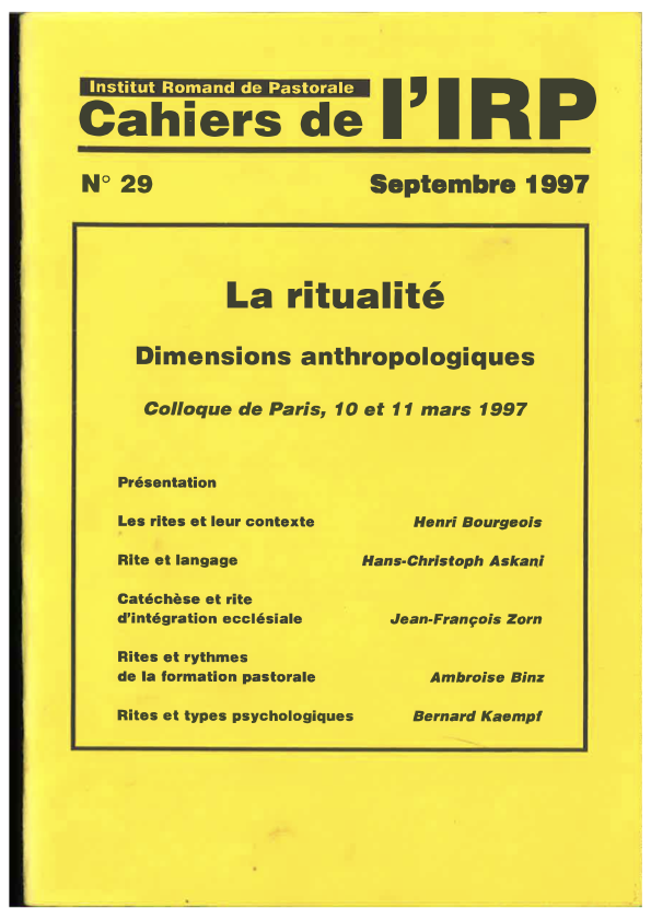 Cahiers IRP - La ritualité - 1997/29
