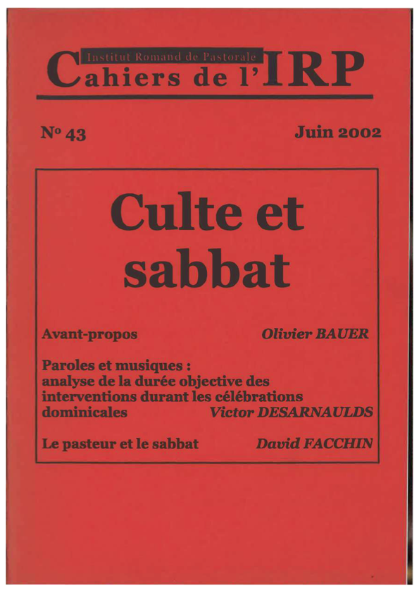 Cahiers IRP - Cultte et sabbat - 2002/43